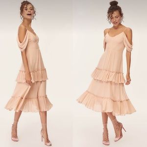 New Cream Ruffle Mid-Length Coctail Dress